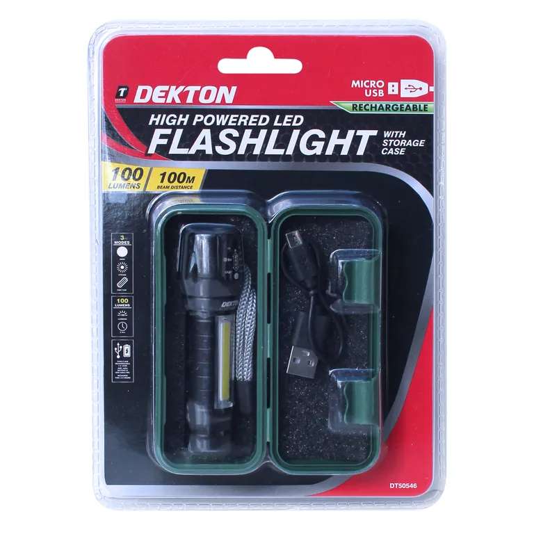 Dekton High Power LED Flashlight Type C 100 Lumens Black 9.1cm x 2.5cm DT50546