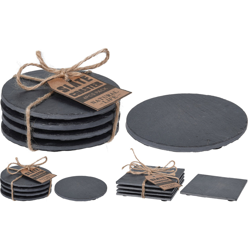 Excellent Houseware Slate Coaster Set Black 10cm x 10cm Pack of 4 080122