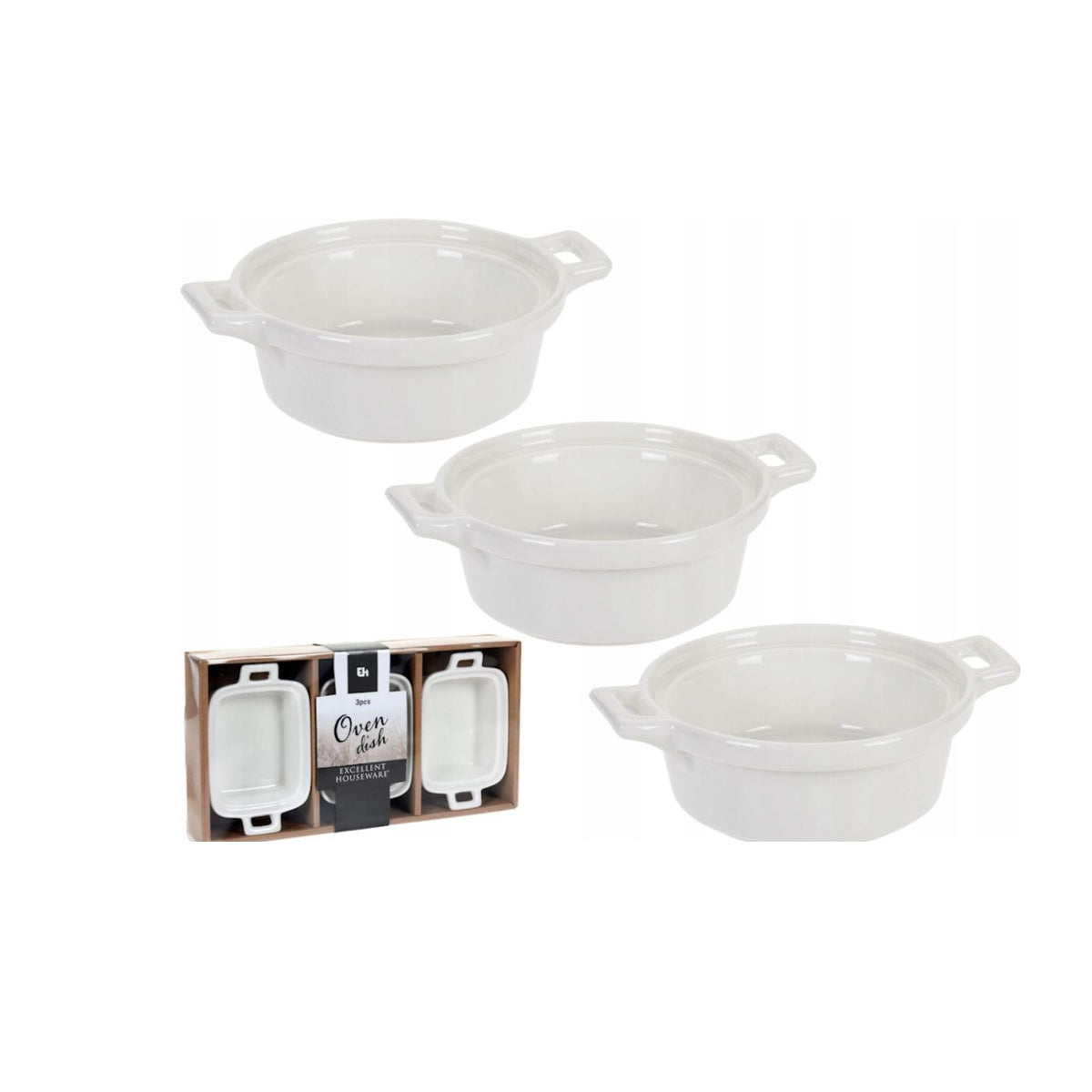 Excellent Houseware Oven Dish White Pack of 3 038230