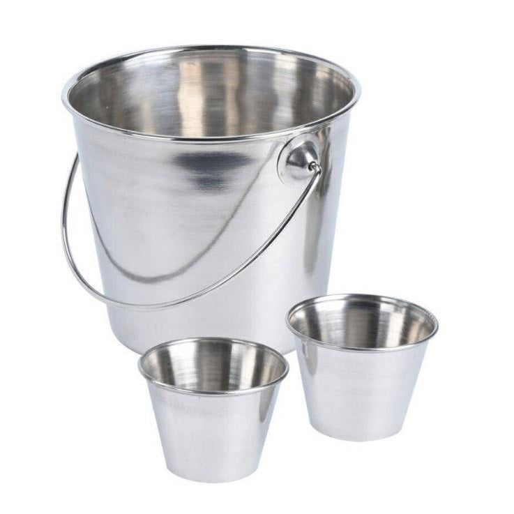 Excellent Houseware Fries Holder Bucket with Handle Plus 2 Sauce Pots Stainless Steel 049081