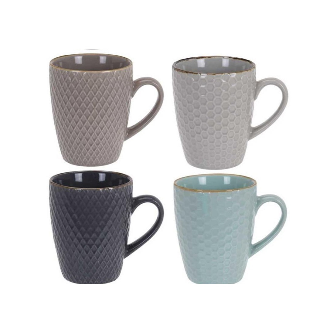 Excellent Houseware Stoneware mug Assorted 300ml Pack of 4 078461
