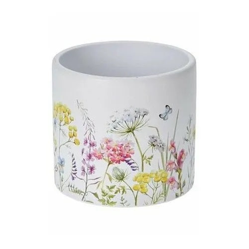 Ceramic Flower Printed Pot White 047987