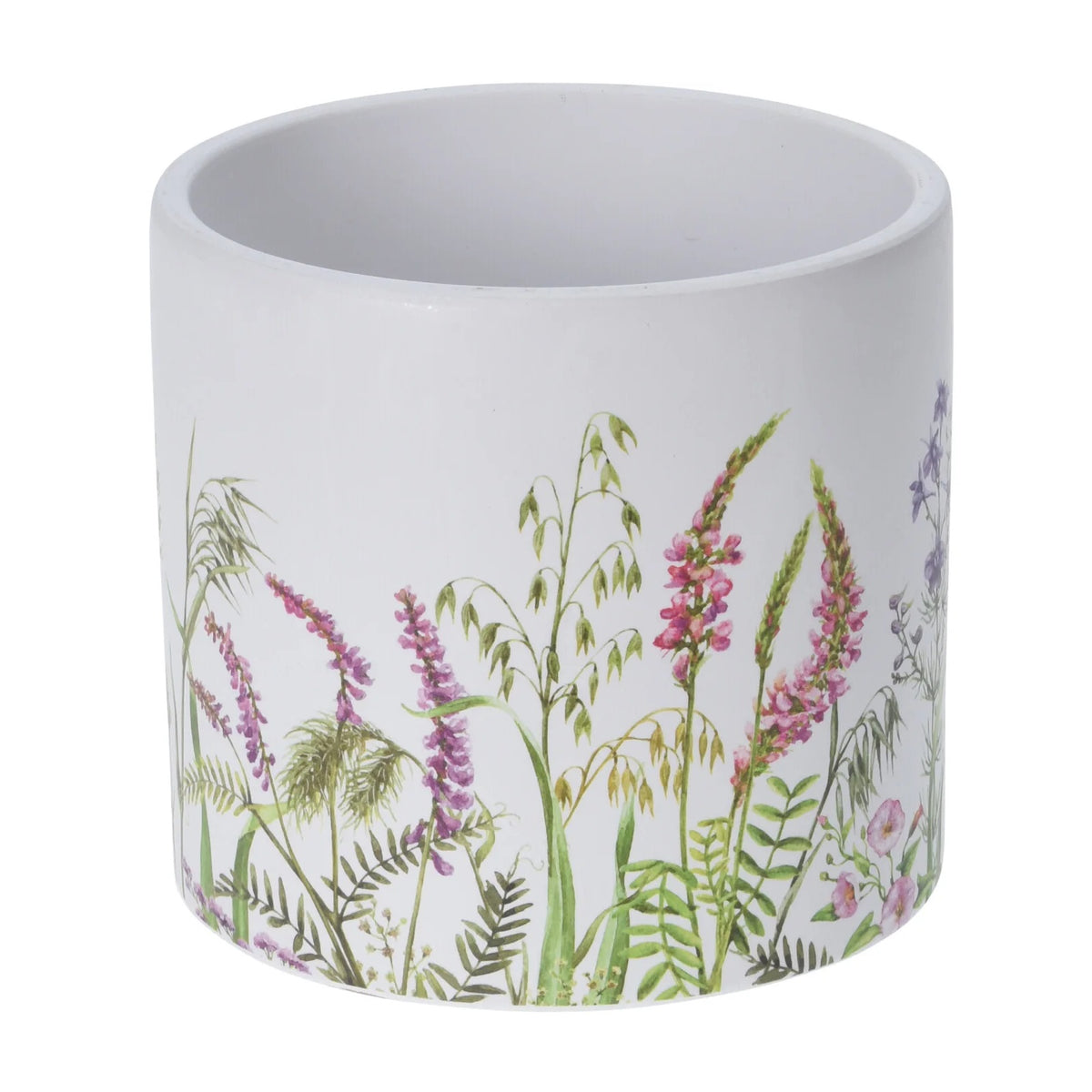 Round Ceramic Flower Printed Pot White 13cm 047968