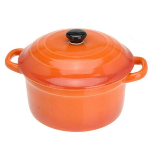 Excellent Houseware Porcelain Casserole Pan with Lid Orange 0.3Ltr 121946