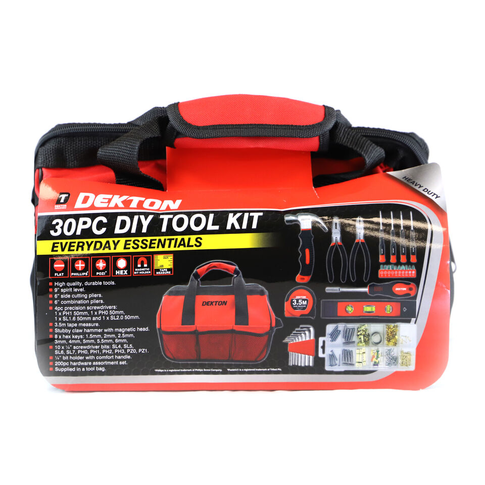 Dekton Heavy Duty DIY Tool Kit Red and Black 30-Piece DT65241