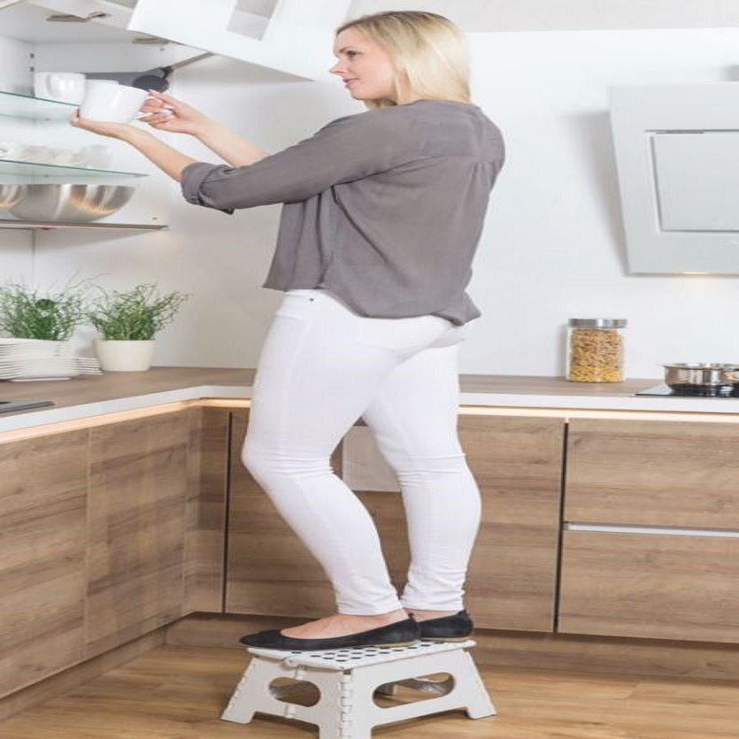 Dekton Folding Step Stool White Open W34cm x D27cm x H22cm - Folded W34.5cm x D4.5cm x H34.5cm Load Capacity 150kg AV10015