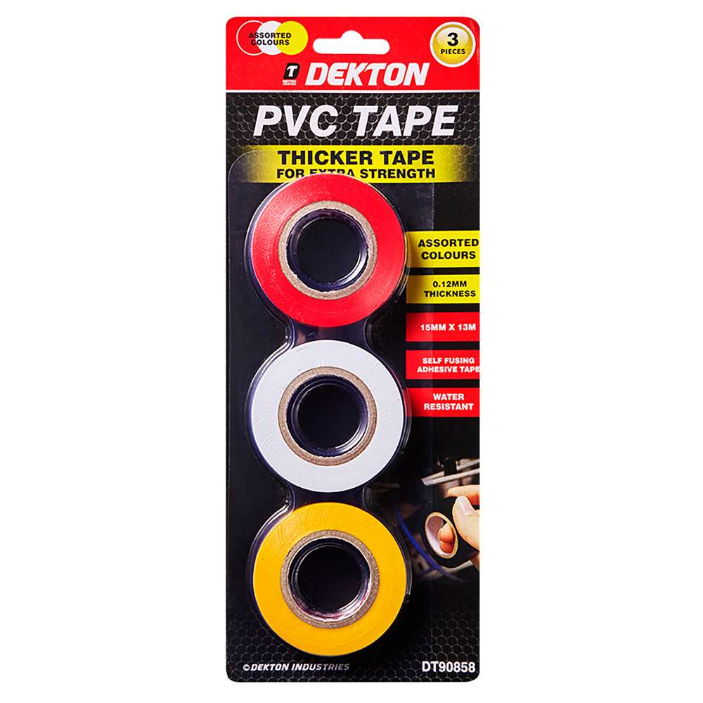 Dekton PVC Tape Assorted 15mm x 13mm  Thickness - 0.12mm Pack of 3 DT90858