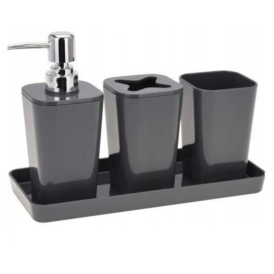Bathroom Accessory Toothbrush Holder Tray Cup Set Black 4-Piece 047003
