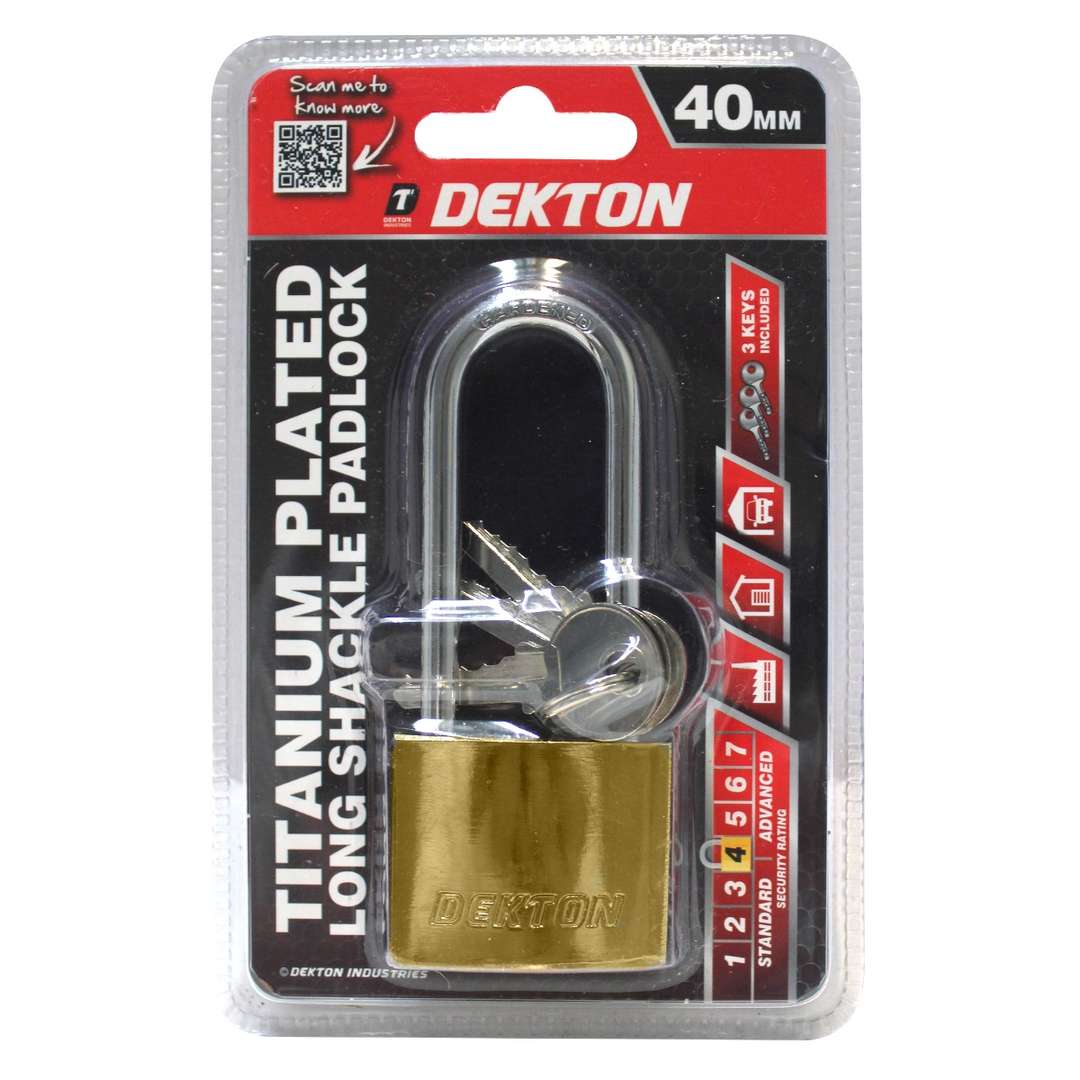 Dekton Titanium Plated Long Shackle iron Padlock Golden 40mm DT70137