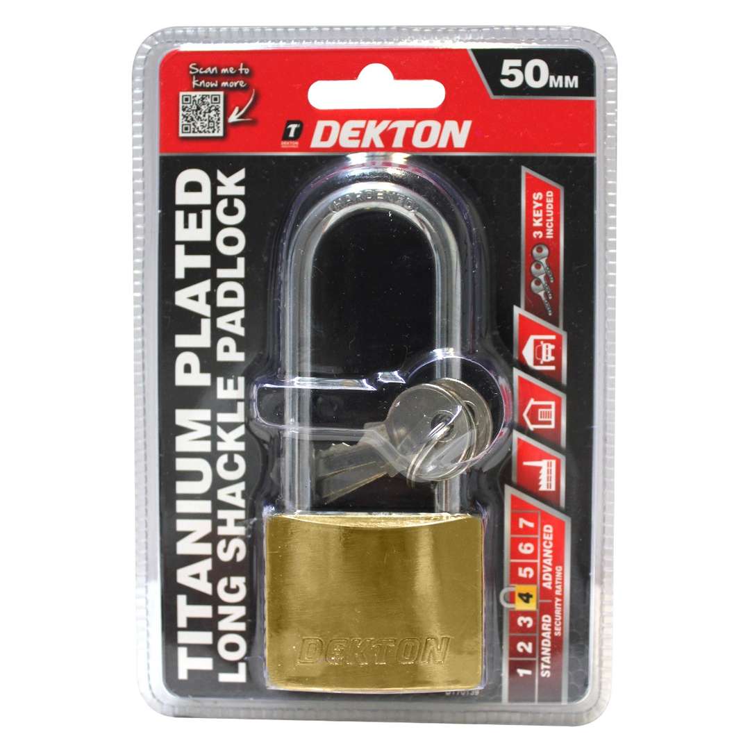Dekton Titanium Plated Long Shackle iron Padlock Golden 50mm DT70139