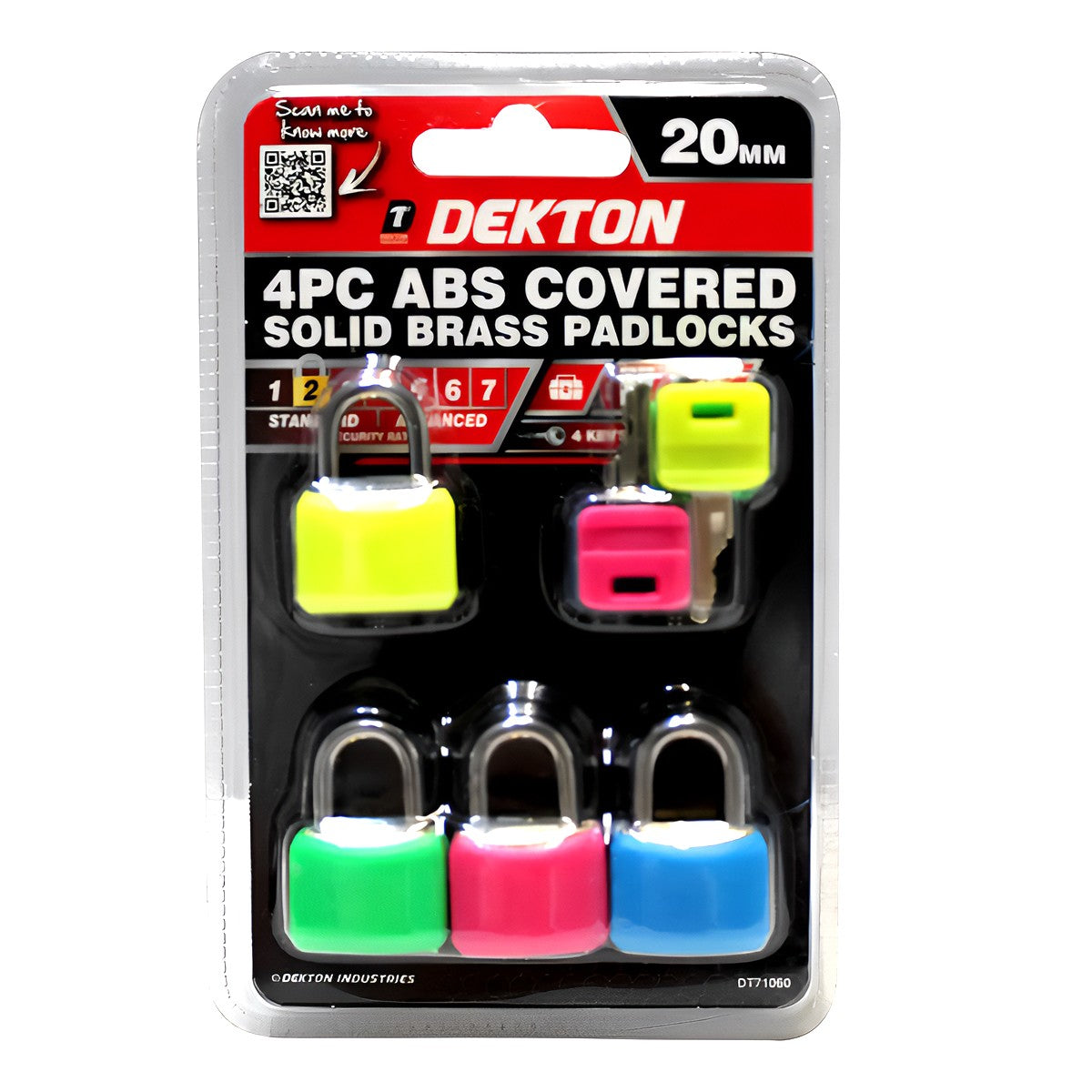 Dekton ABS Covered Solid Brass Padlocks Assorted 20mm Pack of 4 DT71060