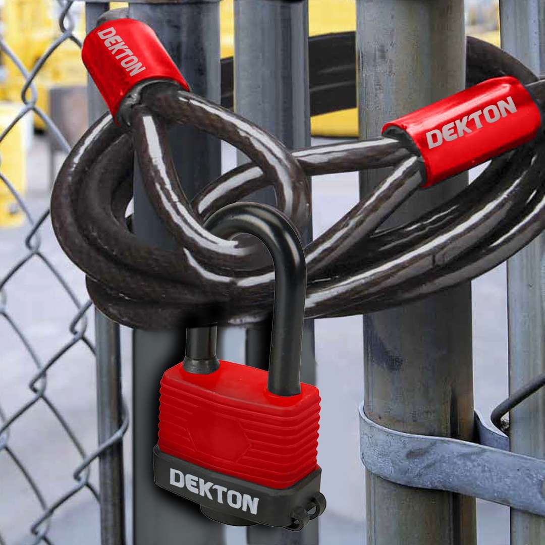 Dekton Flexible Steel Cable and Padlock Set Black 8mm x 2.5Mtr - 50mm DT70197