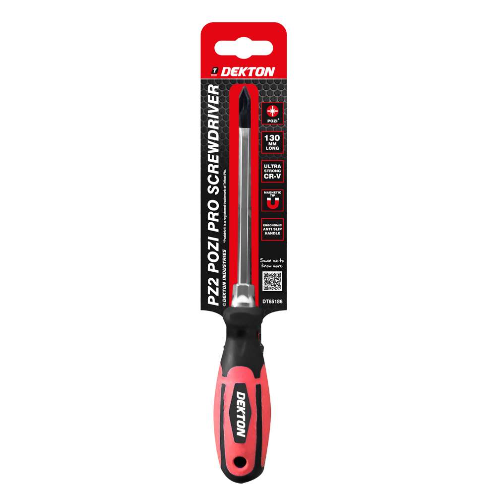 Dekton Pozi No.2 Pro Screwdriver 130mm Red and Black DT65186