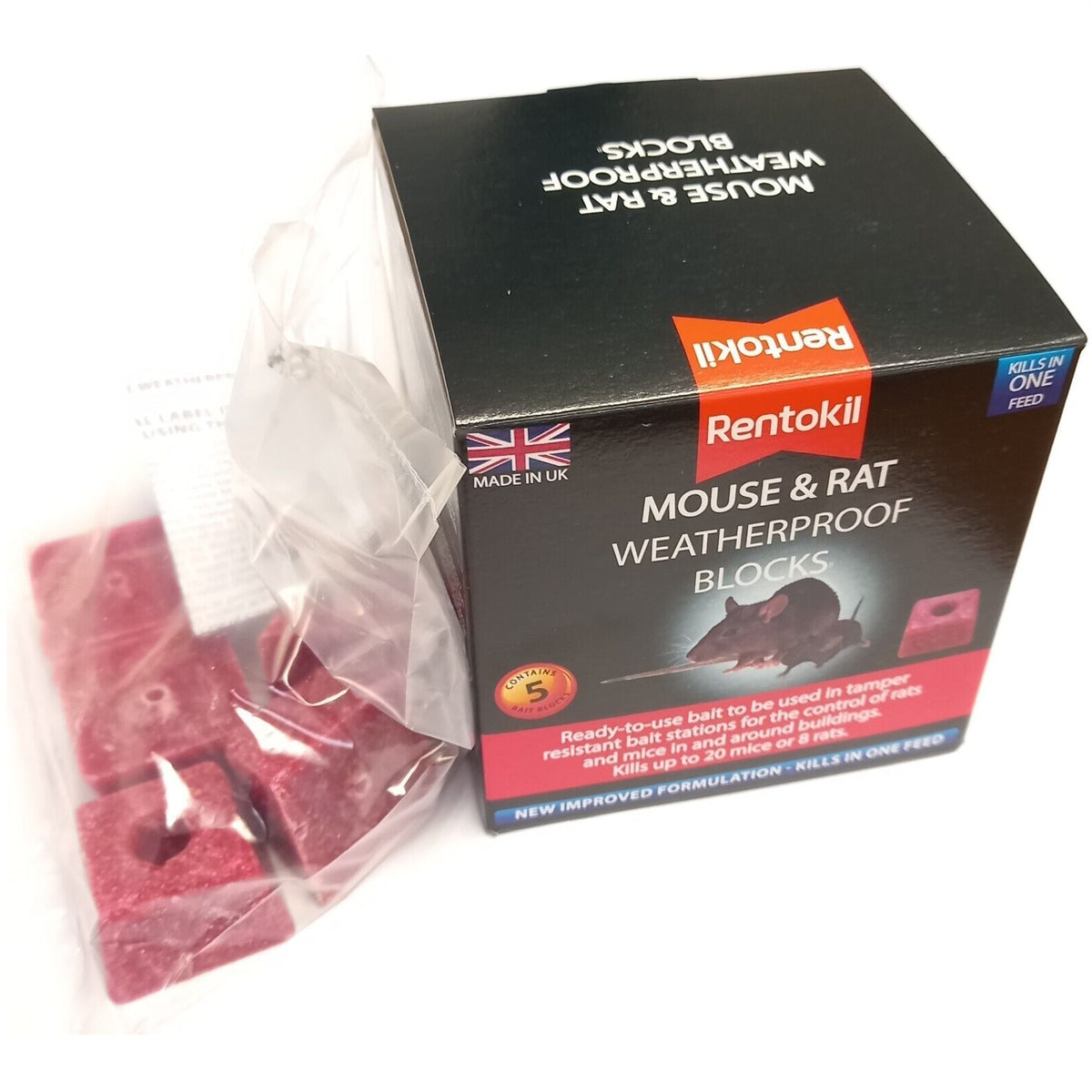 Rentokil Mouse and Rat Weatherproof Bait Blocks Red Pack of 5 PSMR43