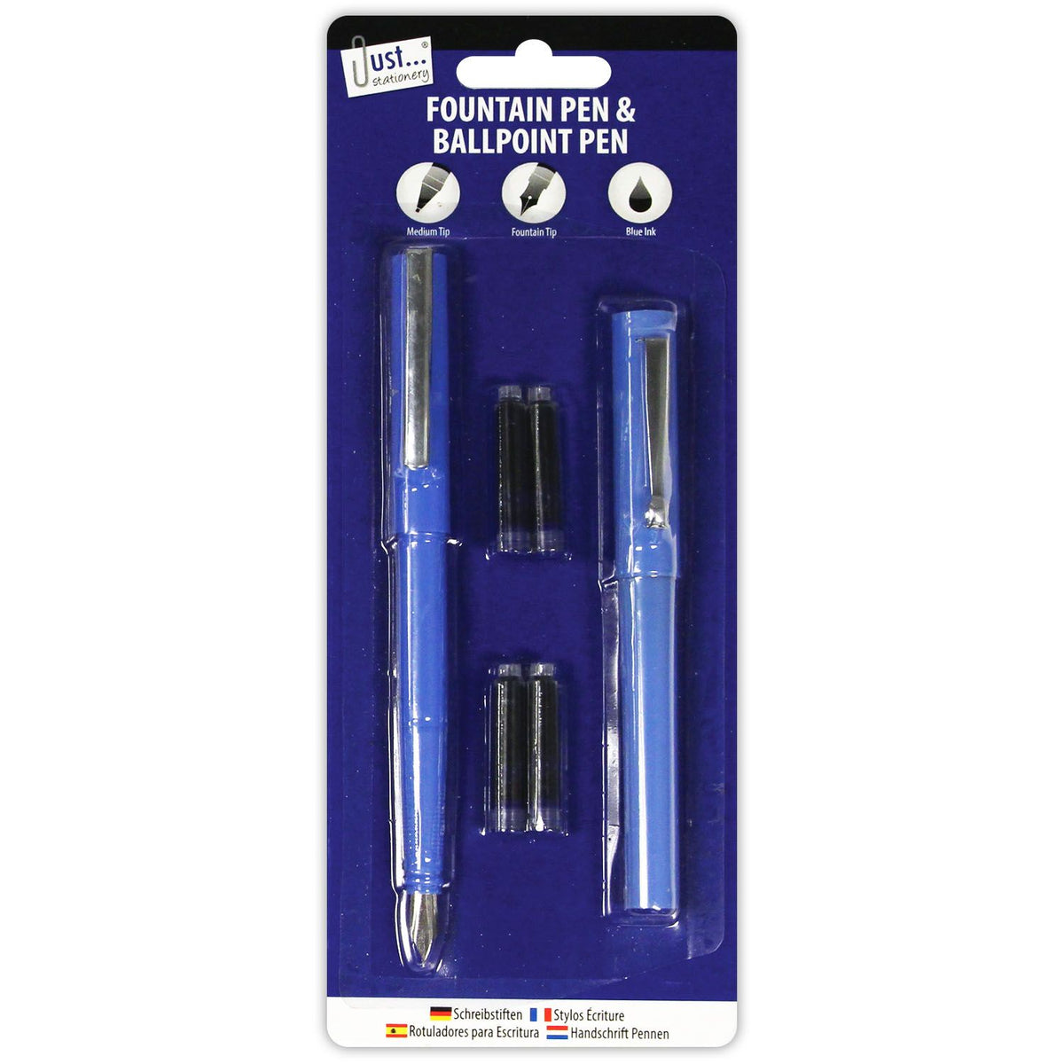 Tallon Just Stationery Fountain Pen and Ballpoint Pen Set Blue Pack of 2 1042