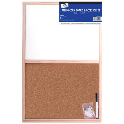 Tallon Just Stationery Memo Split Cork Board and Accessories White and Brown 600mm x 400mm 4292