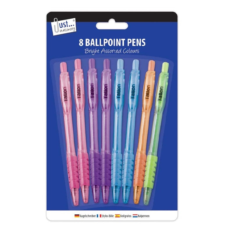 Tallon Just Stationery Pastel Ballpoint Pens Assorted Pack of 8 5636
