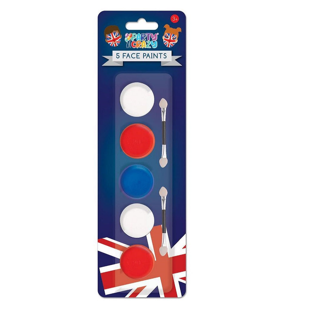 Tallon Party Crazy Union Jack Face Paints Assorted Pack of 5 2005540
