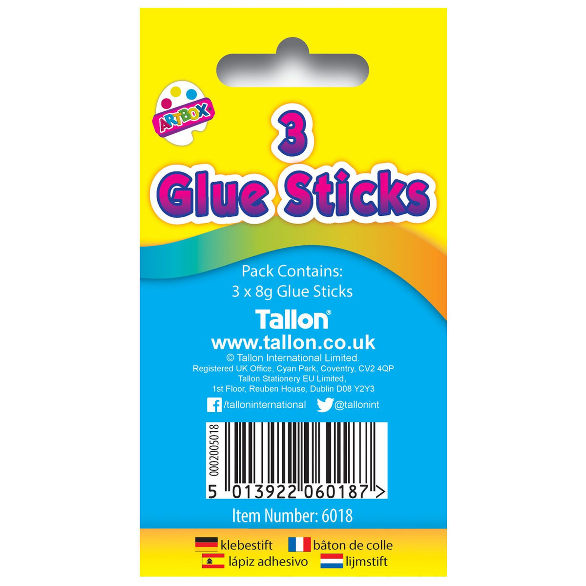 Tallon ArtBox Glue Sticks Clear 8g Pack of 3 6018