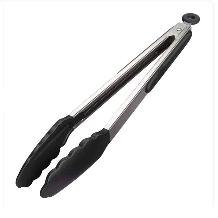 BBQ Equipment Kitchen Barbecue Tongs Black and Silver 33cm 119639