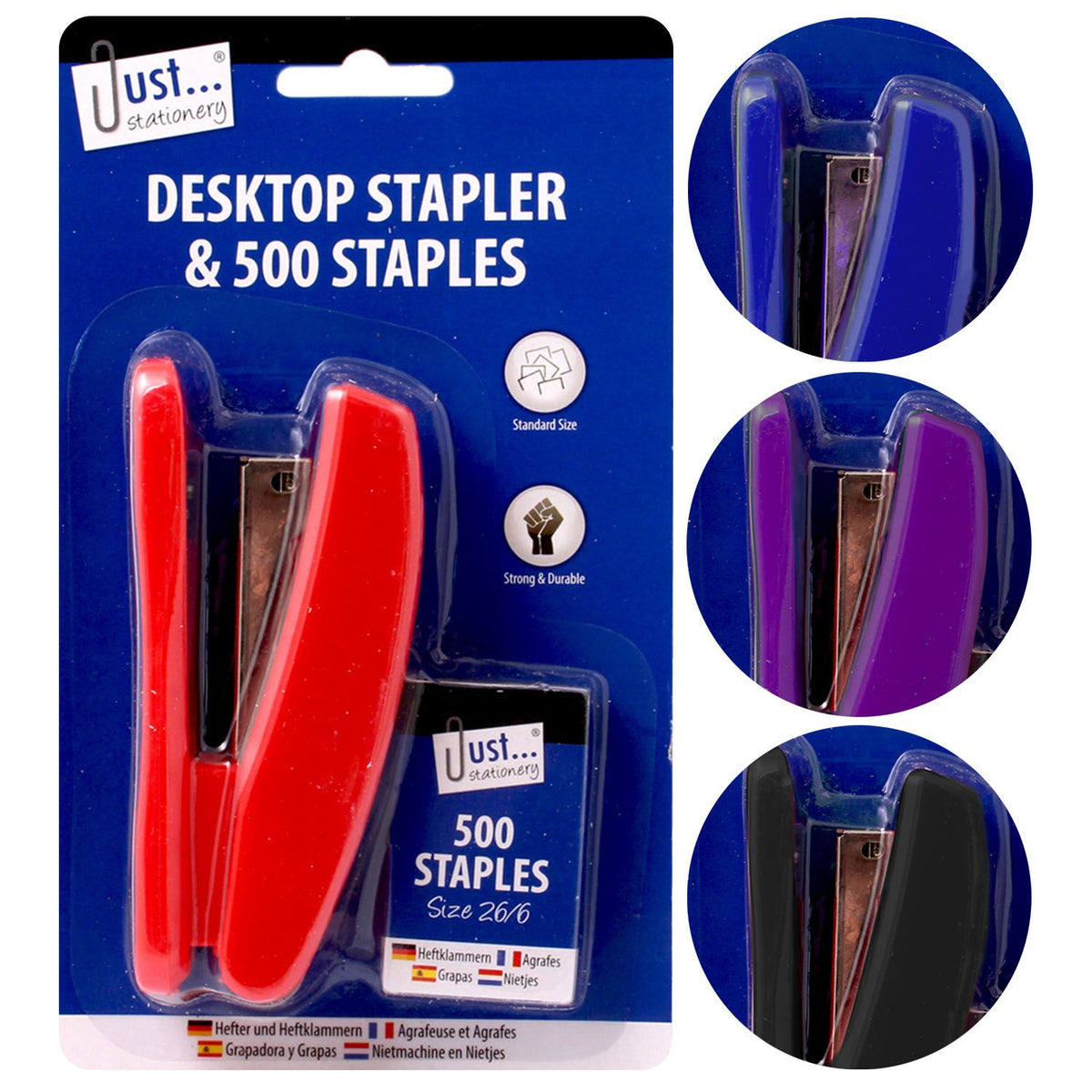 Tallon Just Stationery Desktop Stapler and 500 Staples Assorted Standard Size 26-6 6085-48