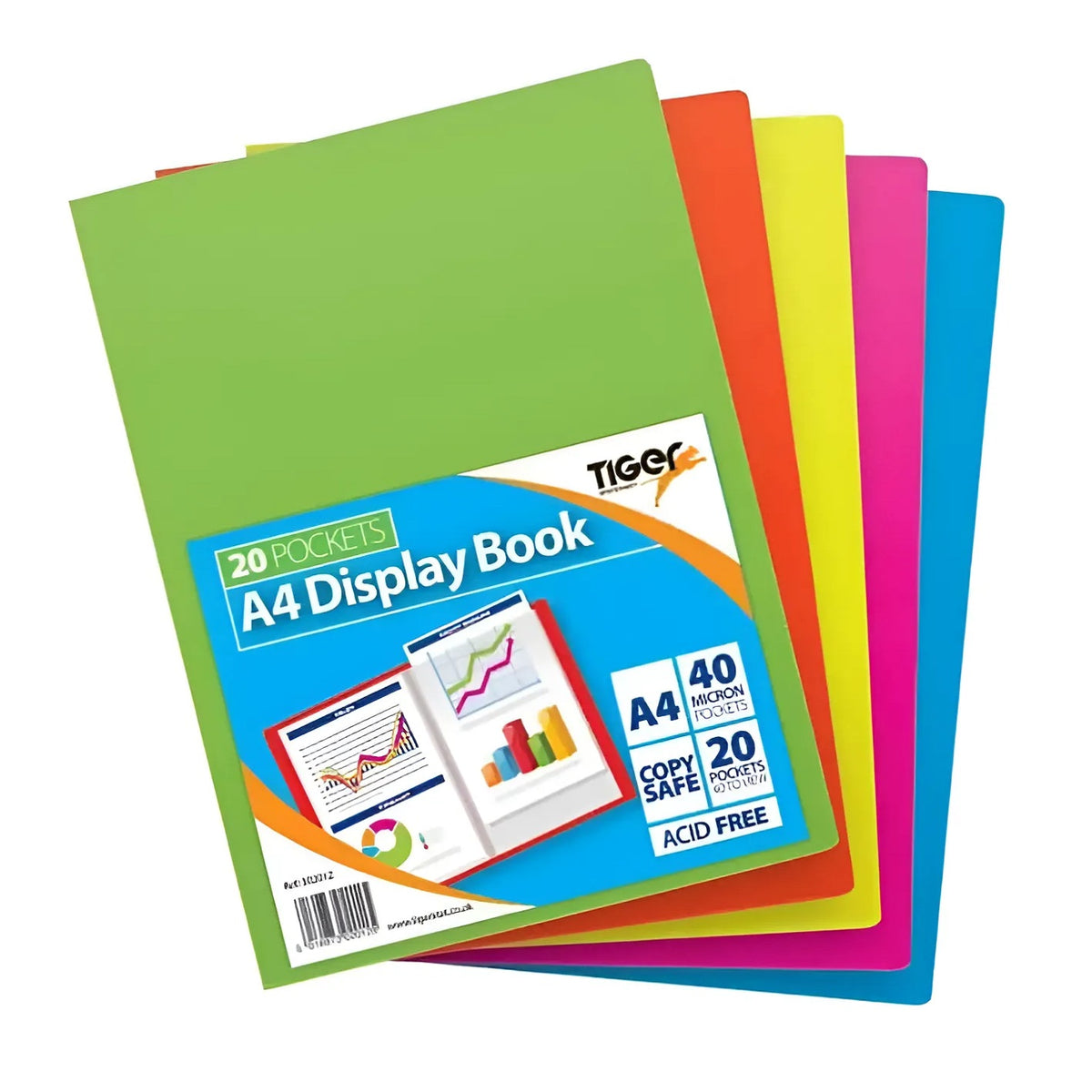 Tiger Stationery A4 20 Pocket Flexi Display Book Pastel Assorted Colours 302012 | 40 Micron Pockets | 20 Pockets - 40 to View | Copy Safe | Acid Free