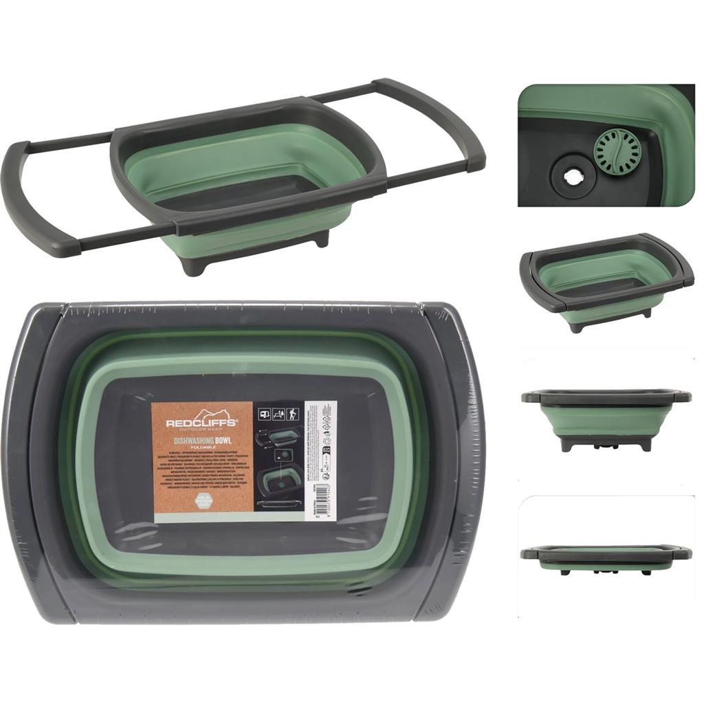 Redcliffs Dishwashing Bowl Grey-Green 29cm x 26cm 152149 | Foldable | Outdoor Gear | Camping Sink