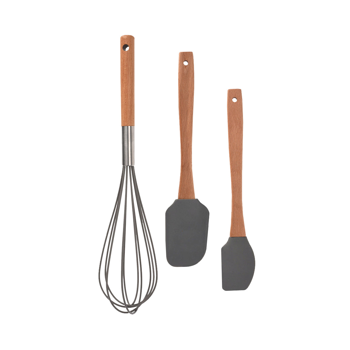 Excellent Houseware Kitchen Utensils with Beechwood Handle Grey Pack of 3 153634