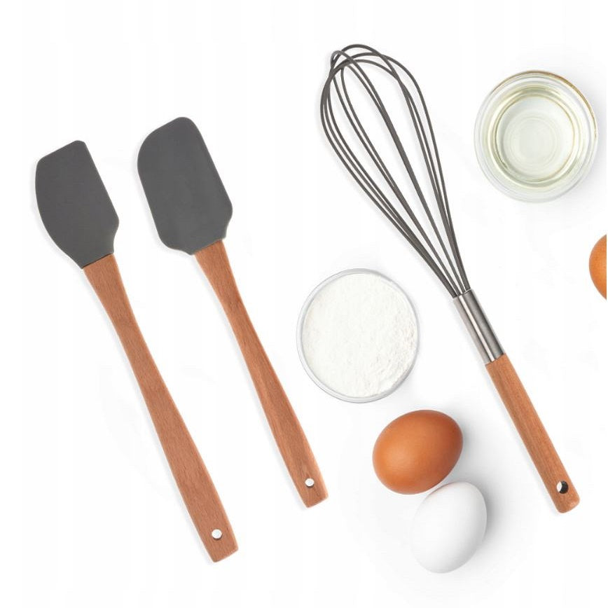 Excellent Houseware Kitchen Utensils with Beechwood Handle Grey Pack of 3 153634
