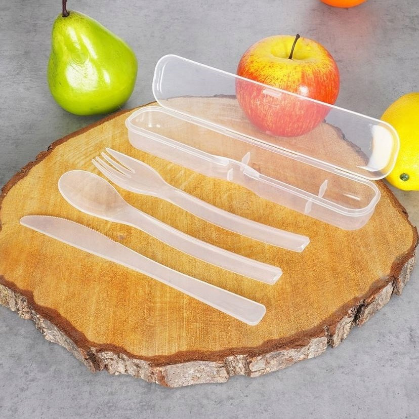 Excellent Houseware Cutlery Set with Holder Transparent Pack of 3 081245