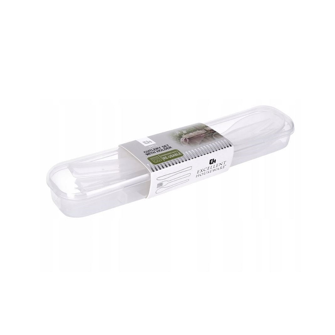 Excellent Houseware Cutlery Set with Holder Transparent Pack of 3 081245