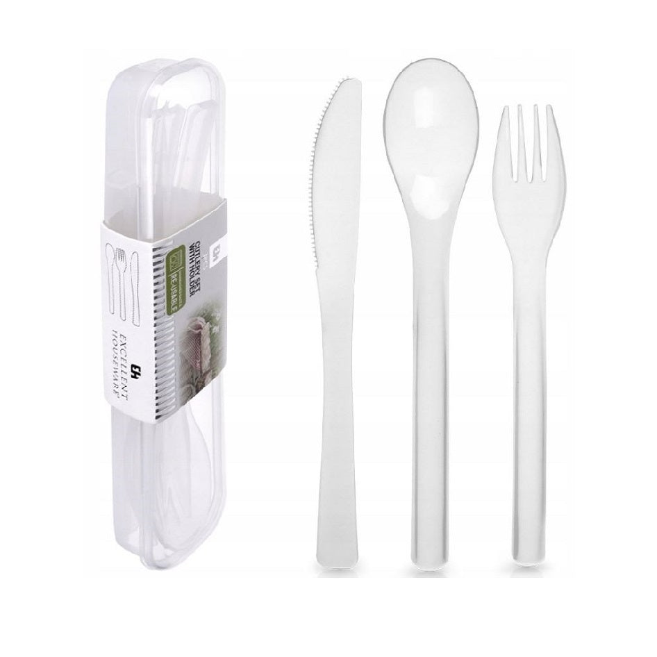 Excellent Houseware Cutlery Set with Holder Transparent Pack of 3 081245