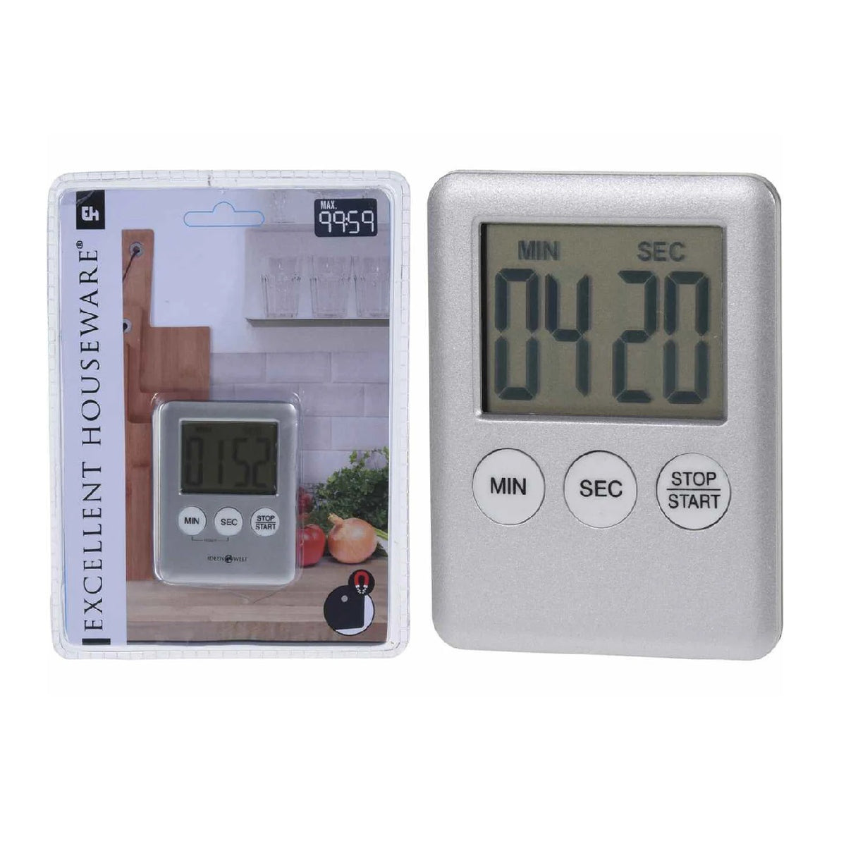 Excellent Houseware Kitchen Timer Silver 70mm x 55mm x 10mm 121433