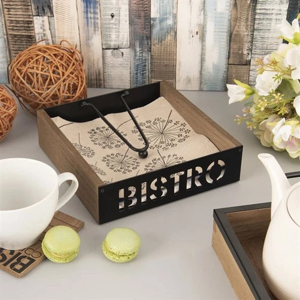 Bistro Napkin Holder Black and Brown 18cm x 18cm x 5cm 129281