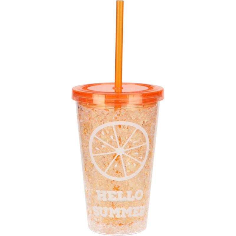 Excellent Houseware PS Drinking Mug with Straw Orange 500ml 10cm x 16cm 107369