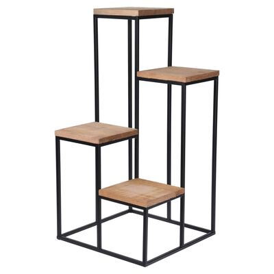 Home and Styling Flower-Plant Pot Stand Natural and Black 34cm x 67cm x 34cm 148847 | Bloempothouder | With 4 Shelves | Indoor and Outdoor | Ample Space