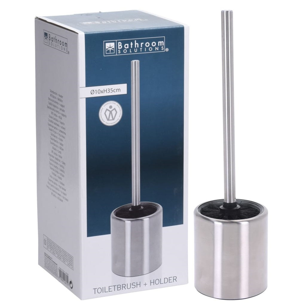 Bathroom Solutions Toilet Brush and Holder Chrome 10cm x 35cm 078416