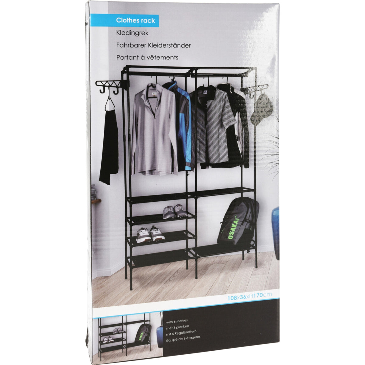 Storage Solutions Clothes Rack Black 108cm x 36cm x 170cm 087674