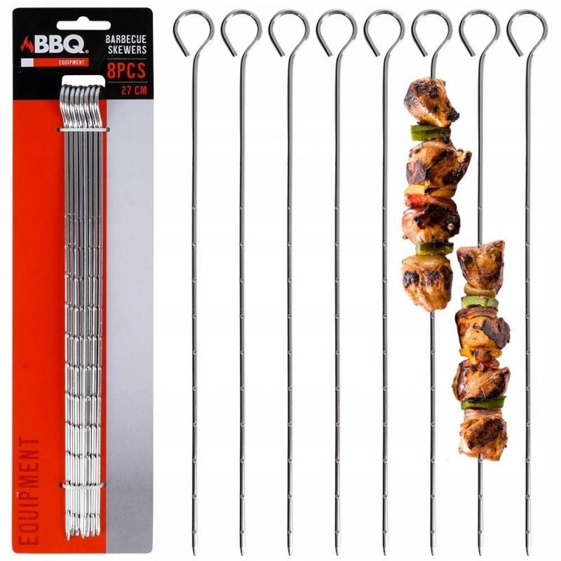 BBQ Barbecue Skewers Silver 27cm Pack of 8 141472