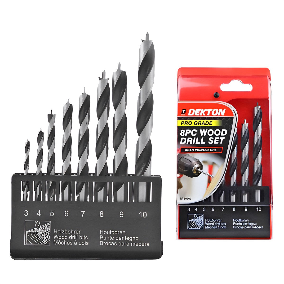 Dekton Pro Grade Wood Drill Set Carbon Steel 2mm - 10mm Pack of 8 DT80202