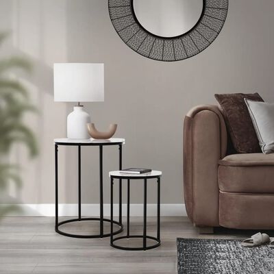 Trends 4 You Side Table White Pack of 2 152281 | H40.5cm x D30cm | H50.5cm x D40cm | MDF Top with a Marble Finish