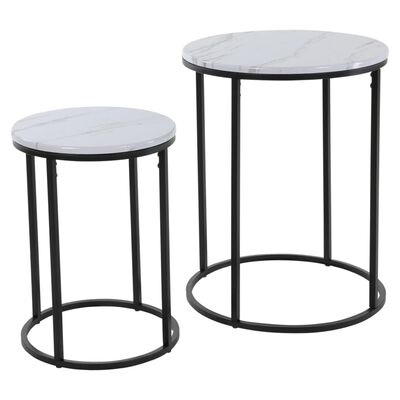 Trends 4 You Side Table White Pack of 2 152281 | H40.5cm x D30cm | H50.5cm x D40cm | MDF Top with a Marble Finish