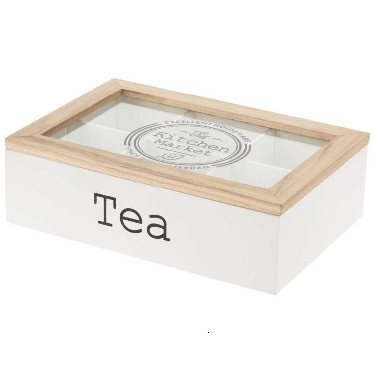 Excellent Houseware 6 Compartments Tea Box White 072449