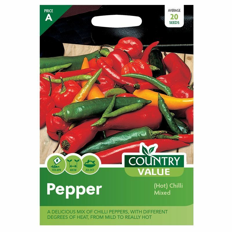 Country Value Pepper Hot Chilli Mixed Seeds Green-Red Pack of 20