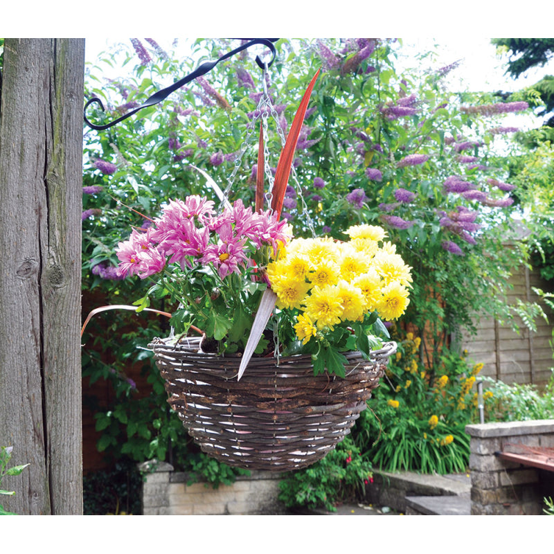 Kingfisher Garden Rattan Hanging Basket Dark Brown 14-Inch HB14R | Pre-Lined Planter with Chain | Natural Woven Design for Outdoor and Indoor Use