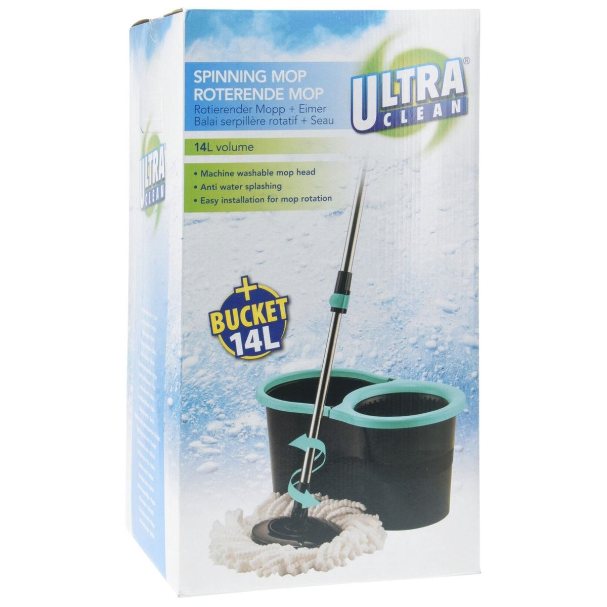Ultra Clean Spinning Mop and Bucket Black 14Ltr 614689