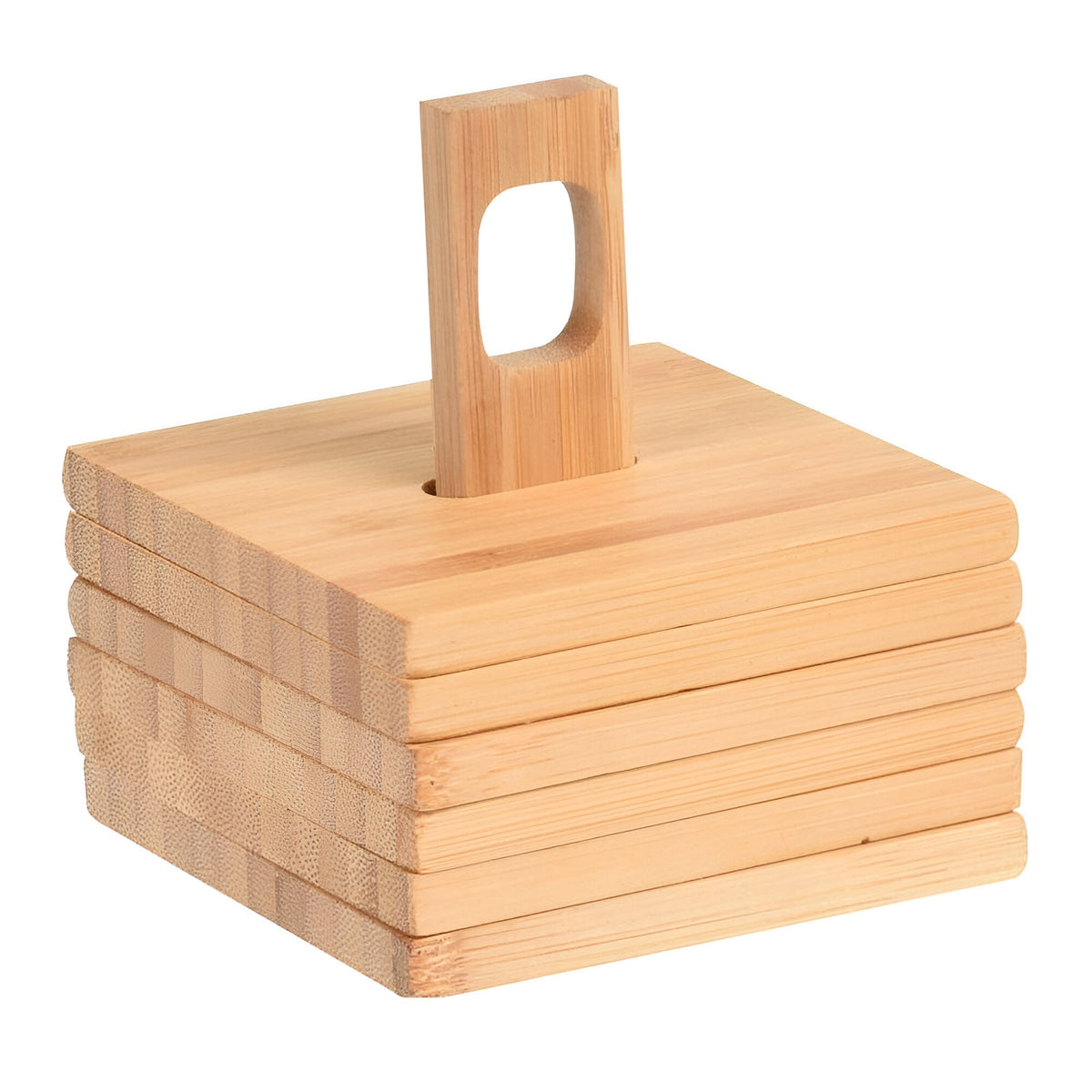 Excellent Houseware Bamboo Coaster Set with Holder Brown 9cm x 9cm Pack of 6 041558