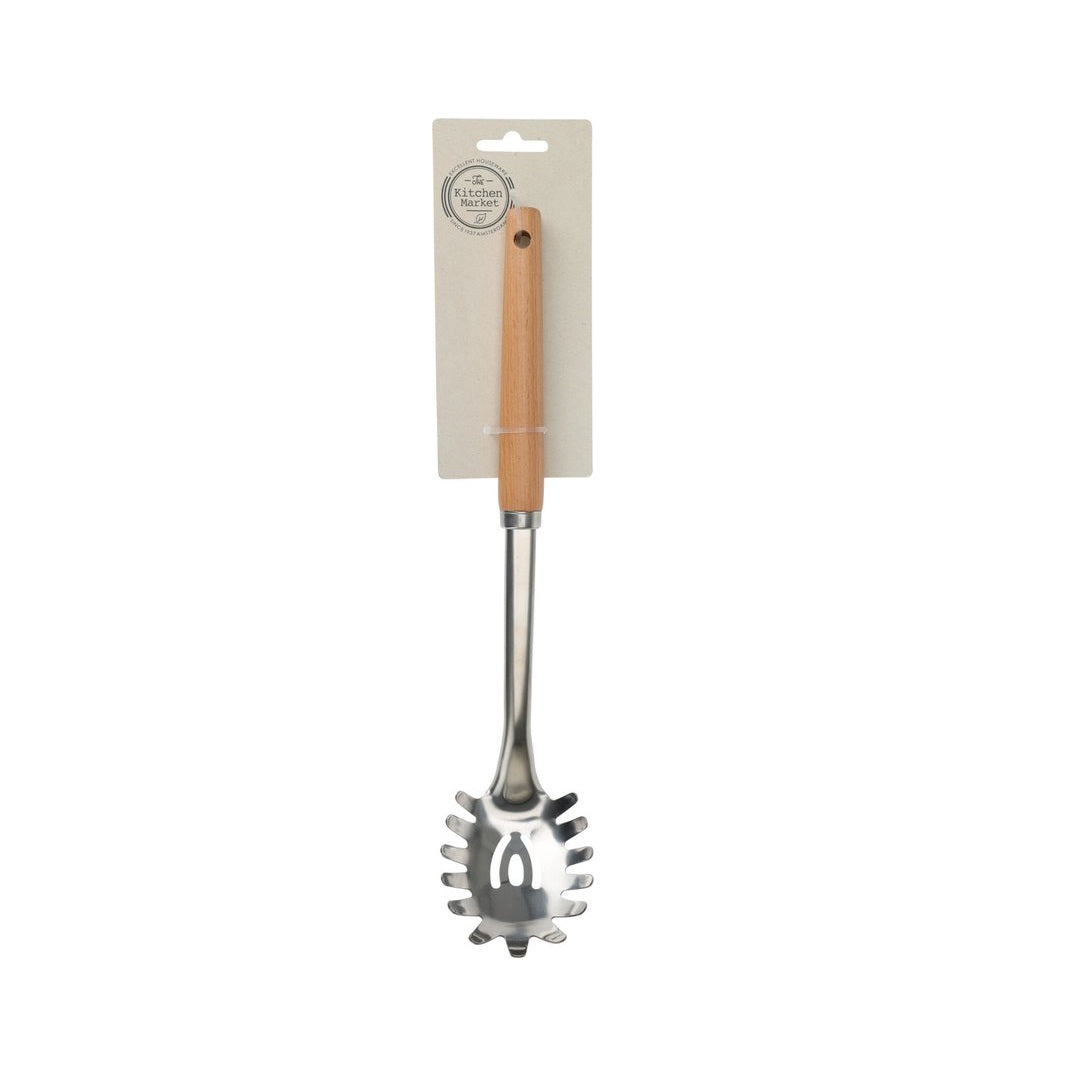 Excellent Houseware Spaghetti Serving Spoon With Wooden Handle Chrome 058252