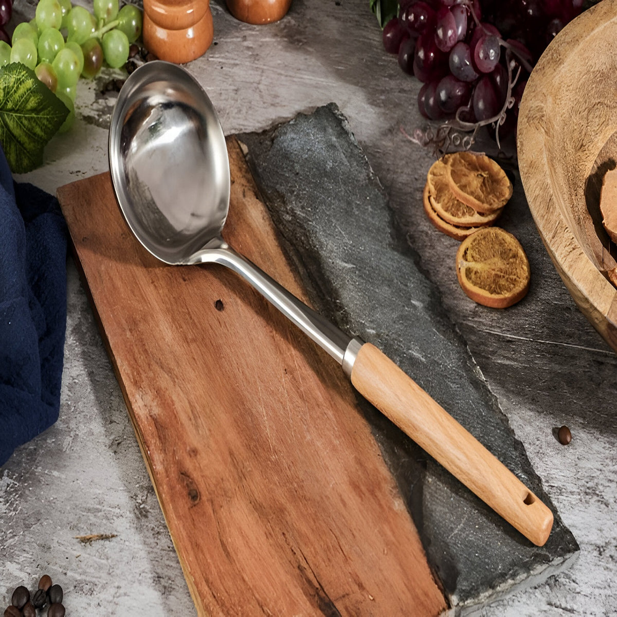 Excellent Houseware Soup Ladle with Wooden Handle Stainless Steel 058249