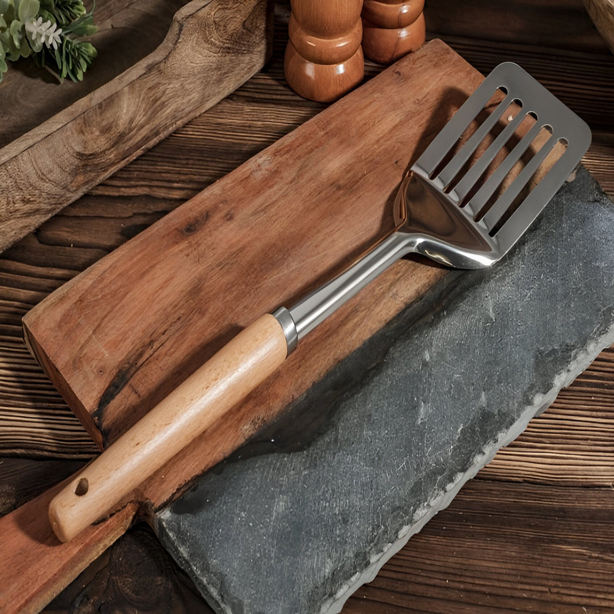 Excellent Houseware Spatula with Wooden Handle Stainless Steel 041767